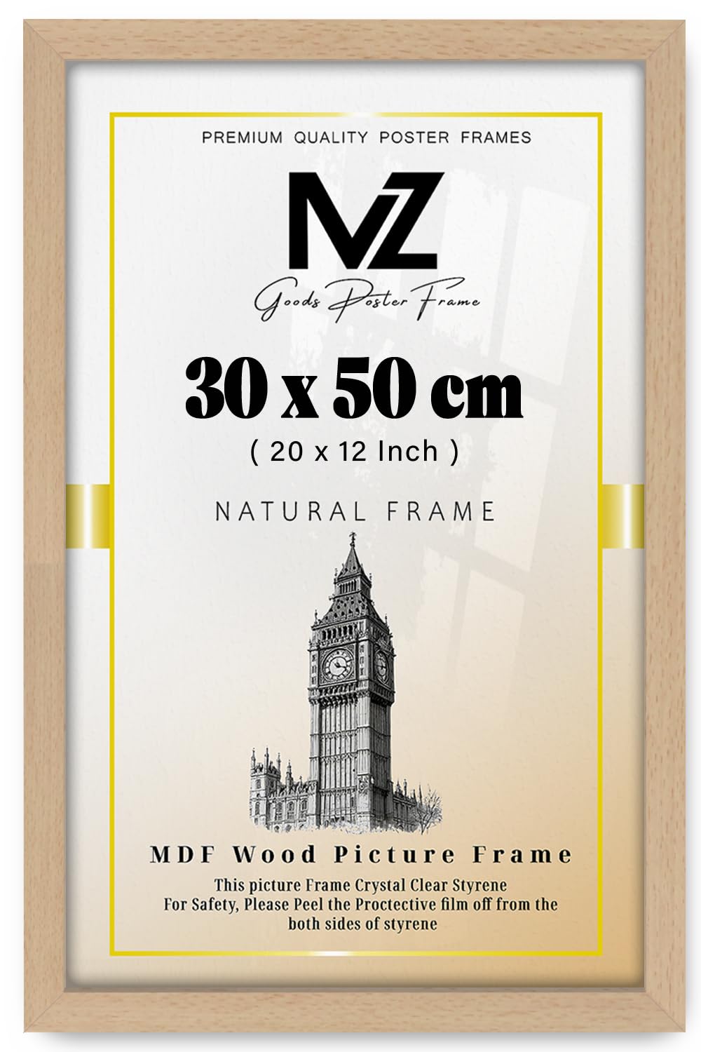 MZ GOODS - Epic Design Rectangle Solid MDF (30 x 50 CM) | Wood Frame– Engineering Wood poster frame– 20 x 12 Inch with HD Perspex– Horizontal Vertical Display [ Beech ]