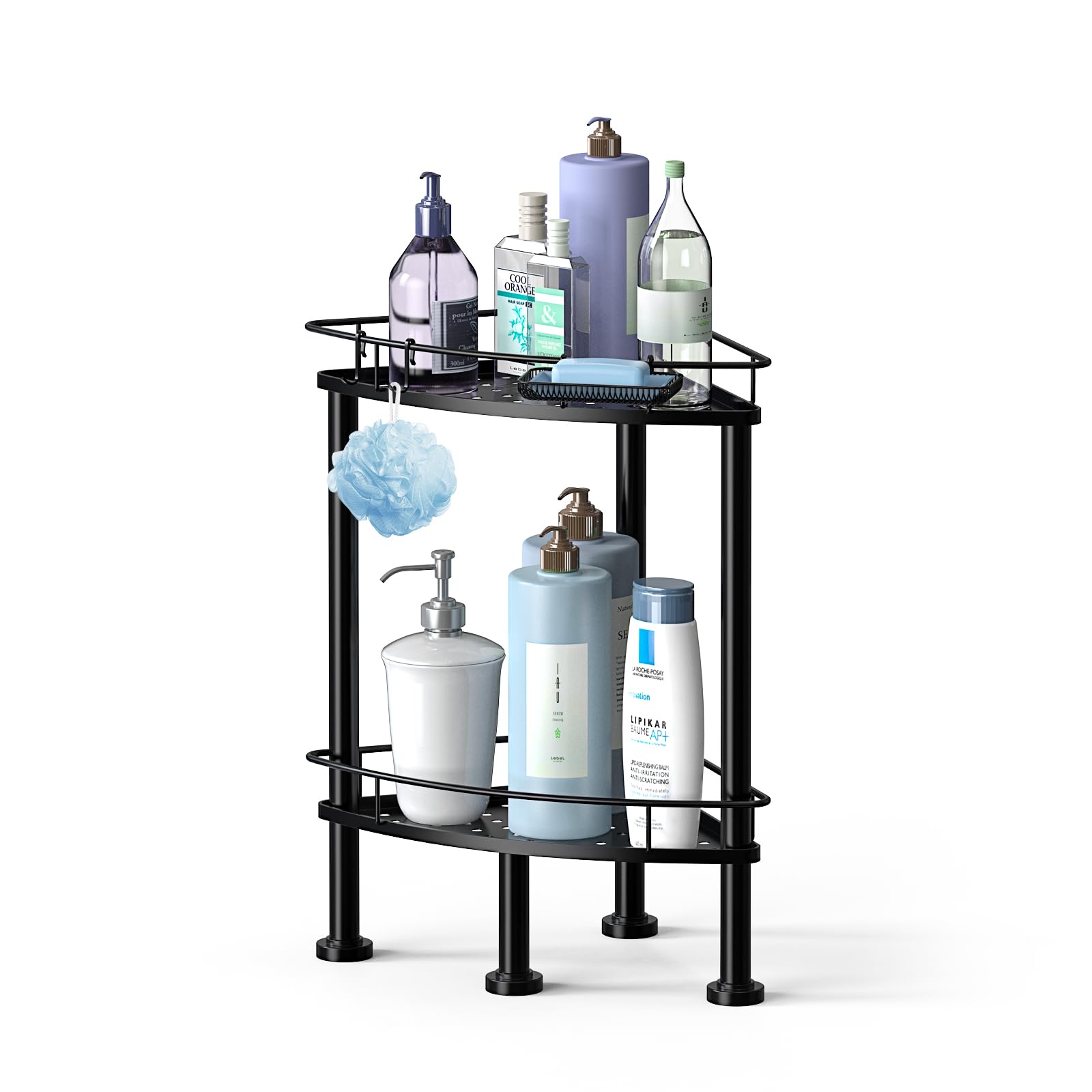 Tuenort 2 Tier Floor Standing Corner Shower Caddy Organizer Shelf Corner Bathroom Shelf Metal