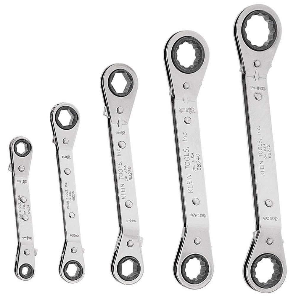 KLEIN TOOLS Set di chiavi a cricchetto reversibili, 5 pezzi, nero, made in USA, 68245