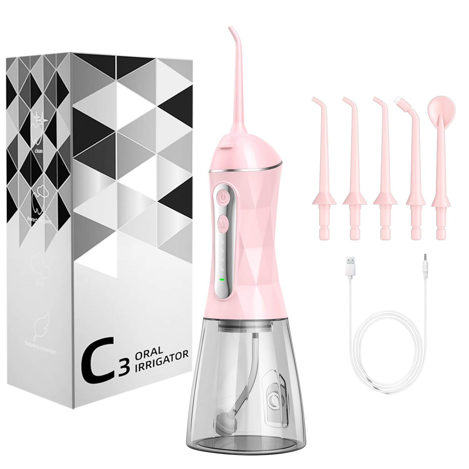 Hydropulseur dentaire : Irrigateur buccal portable sans fil 320 ml rechargeable nettoyant d'irrigation de voyage IPX7 étanche pour nettoyage des dents (noir)