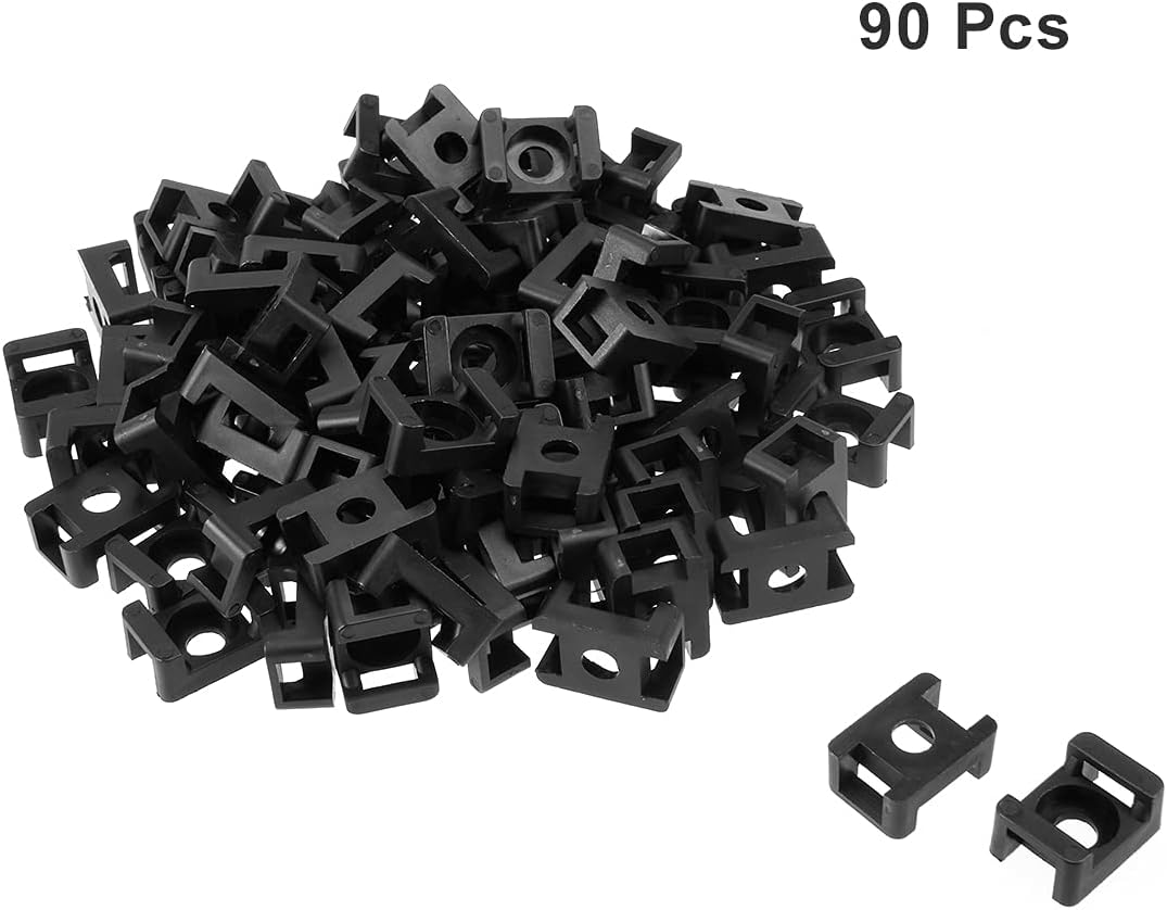 uxcell Cable Tie Mount Base Saddle Type Wire Holder Nylon 9mm Hole Width Black 5mm Hole 90Pcs