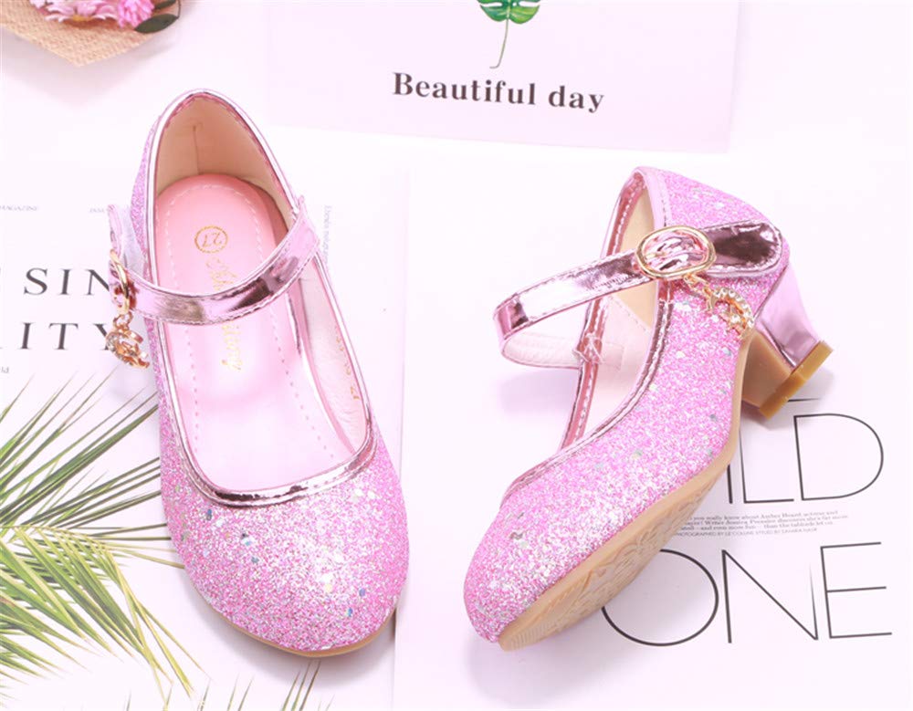 Mädchen Schuhe Prinzessin Festliche Schuhe Niedriger Absatz Glitzer Schuhe Kinder Hochzeit Schuhe zum Abendkleid Fasching Halloween Karneval Tanzball Party Lila Pink Silber Blau Gr 27-38