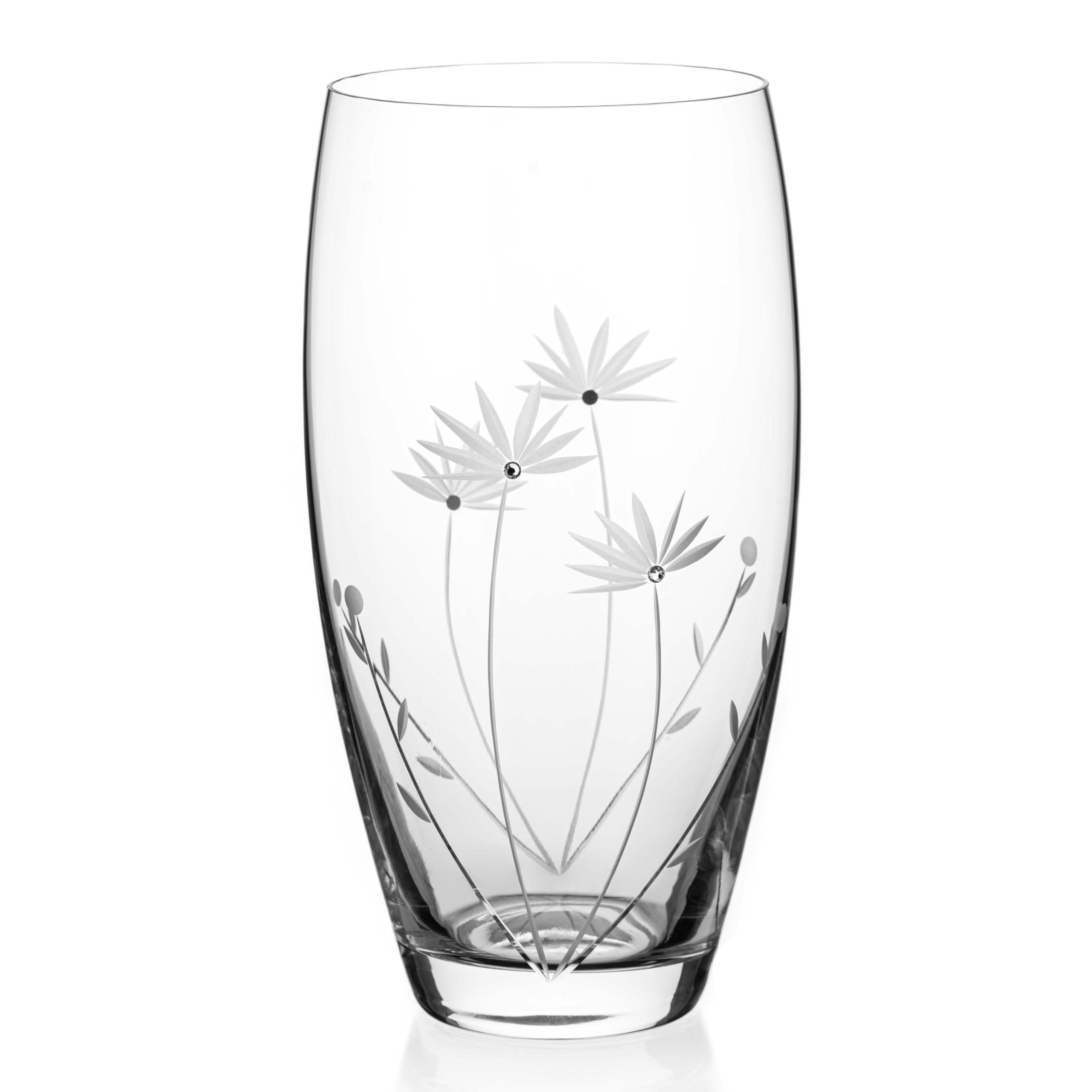 DIAMANTE Barrel Shaped Crystal Vase "Bloom" - Hand Cut Flower Decoration with Crystals - 26cm