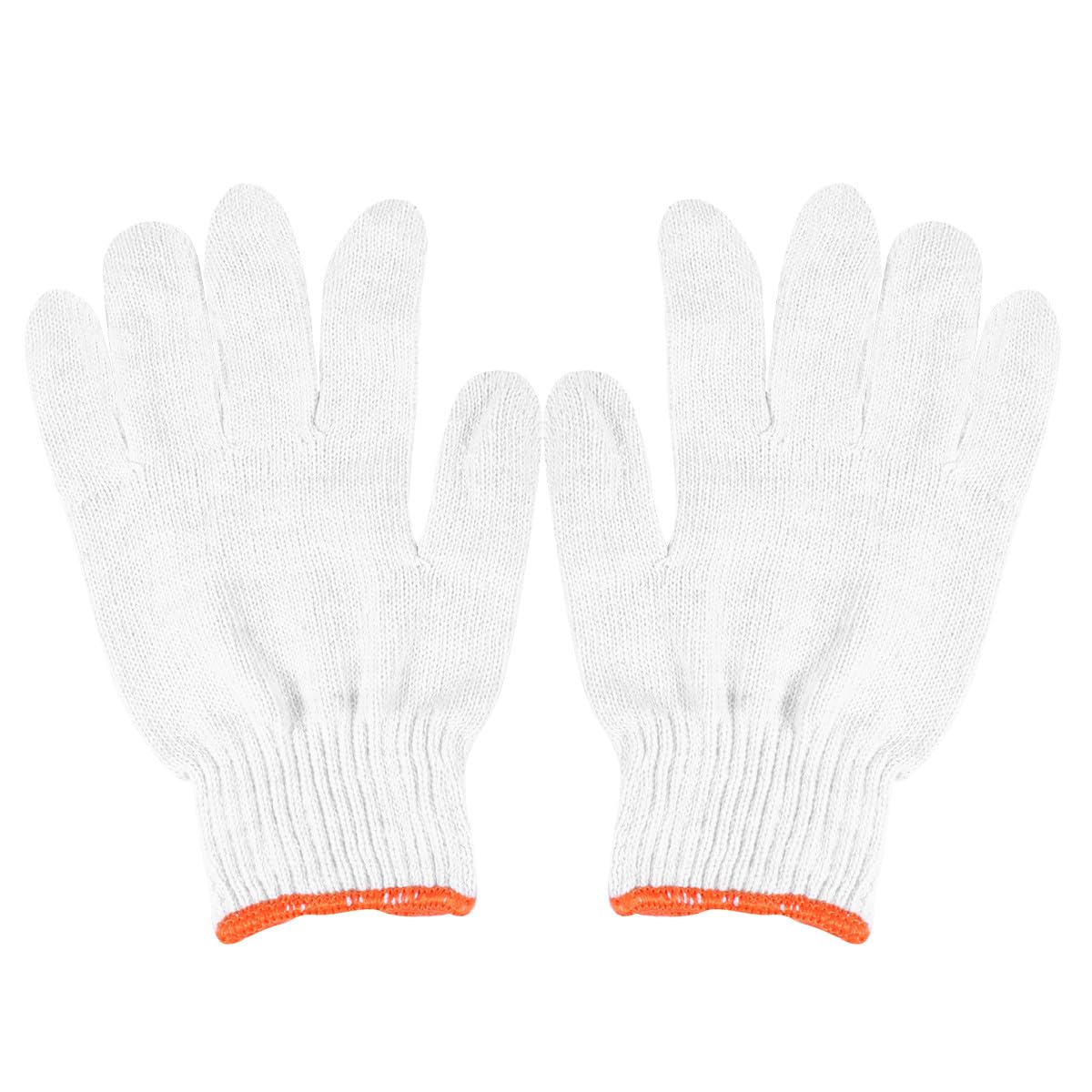 INOOMP Moufles Antidérapants en Fil de Coton Blanc Lot 24 Paires pour Manutention Industrielle et Travaux Manuels Bordure Orange Résistante