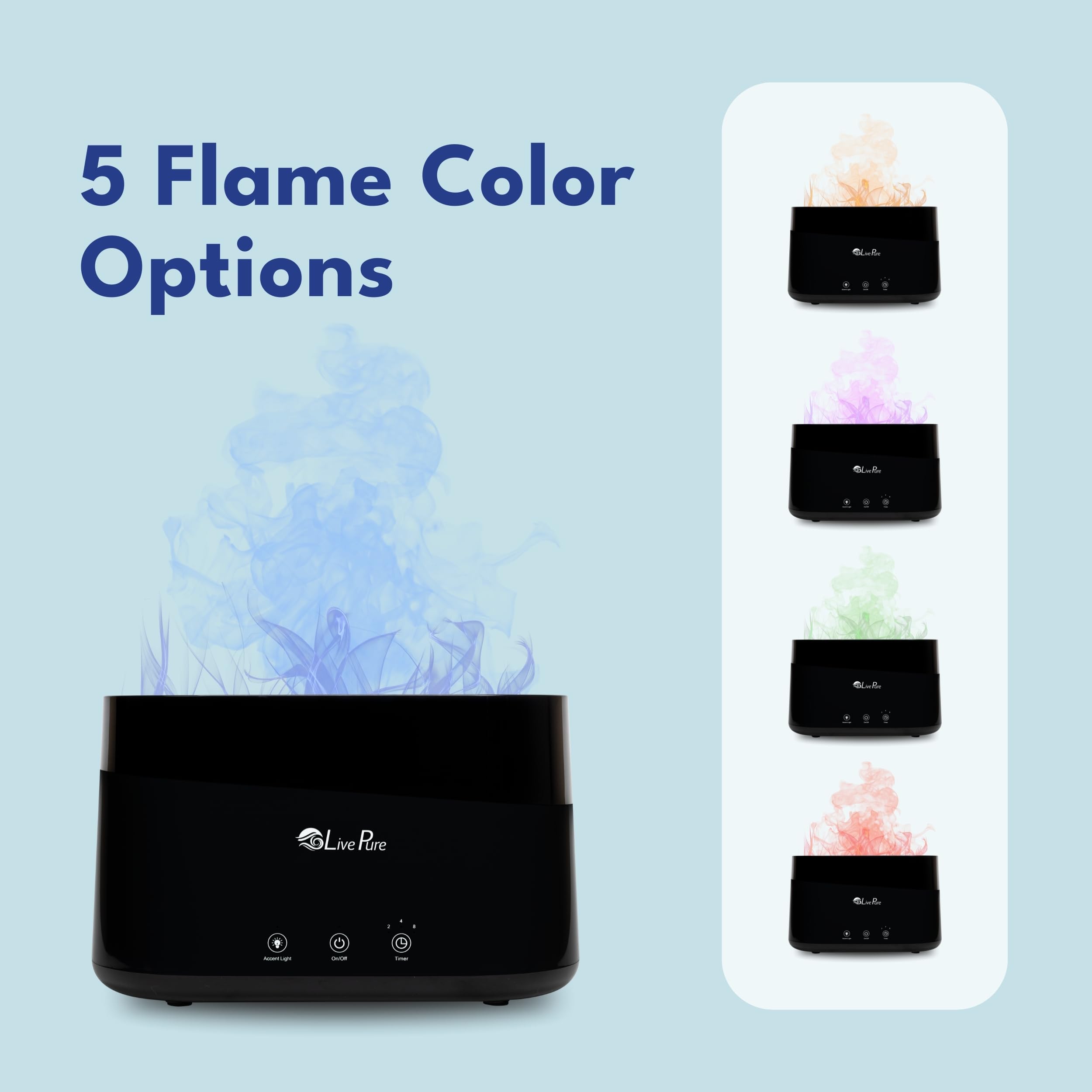 LivePure LP300HUM Aqua Flame Cool Mist Humidificador – Pequeño humidificador ultrasónico para plantas para interiores con difusor de aceites esenciales – Esenciales para dormitorio, apartamento