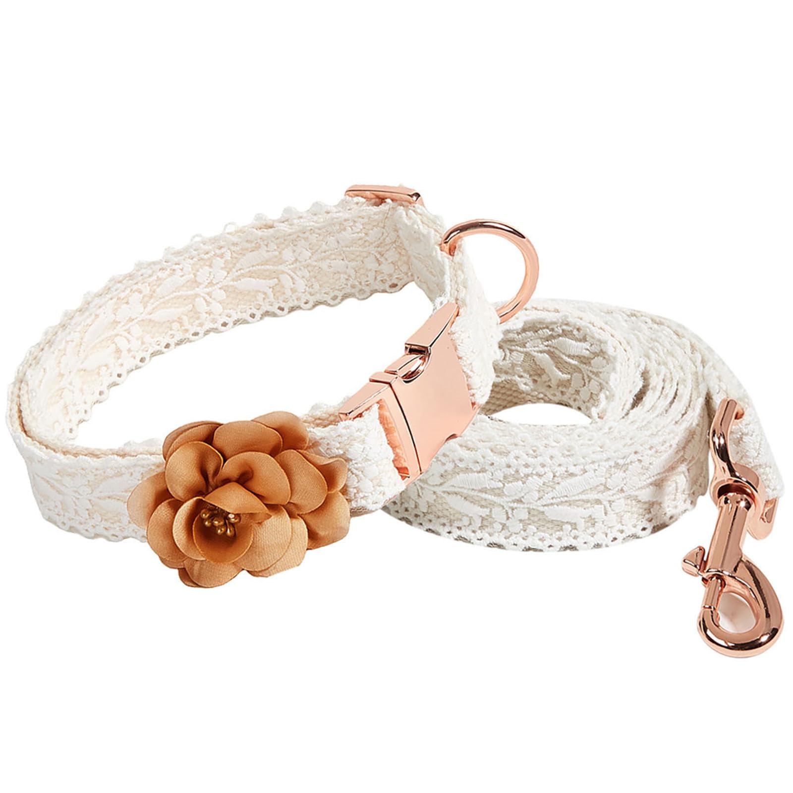 UOSIA Lace Dog Collar and Leash Set Floral Cotton Girl Puppy Collar White Embroidery Adjustable Fancy Dog Collar with Flower and Rose Metal Buckle for Small Medium Large Dogs(S, White) — image 1