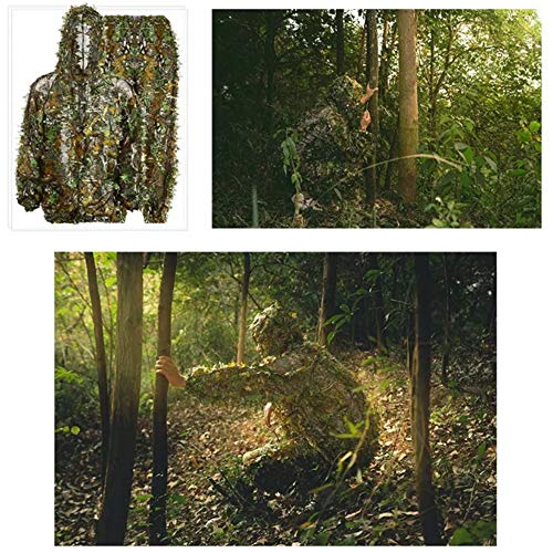 Ghillie Suit,Adult 3D Leafy Camouflage Ghillie Suit Youth Outdoor Woodland Hunting Suit Camo Outfit Ghillie Suit for Men Jungle Wild Animal Photography for Hunters, Military and Paintball - Thumbnail 3