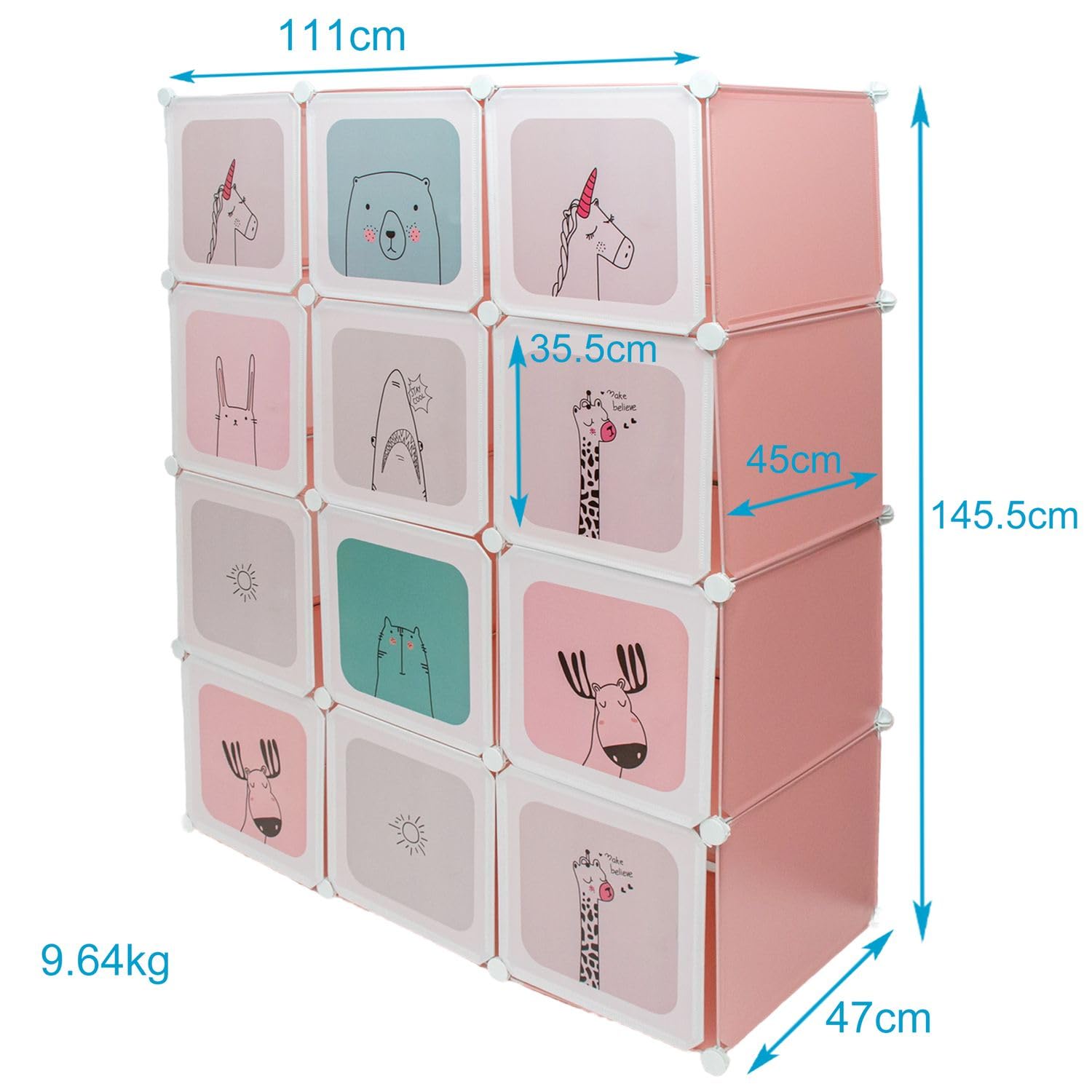 INTIRILIFE Kleiderschrank DIY Steckregal mit 12 Türen für Kinder in Pink - Aufbewahrungsschrank Regal Würfel mit 2 Kleiderstangen individuell aufbaubar