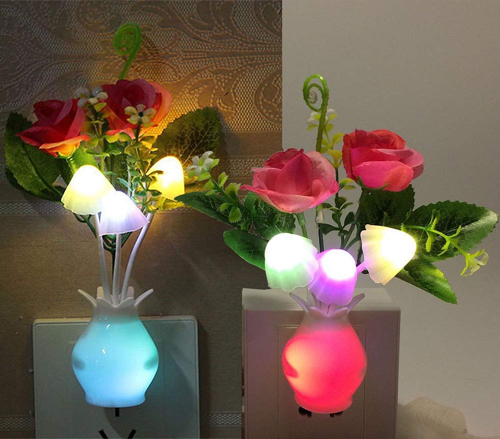 Mushroom Night Light 2 Pack, 7 Colors Changing LED Night Lights Plug into Wall, Romantic Mushroom Decor with Light Sensor for Kids Adult Children Decorative Gifts