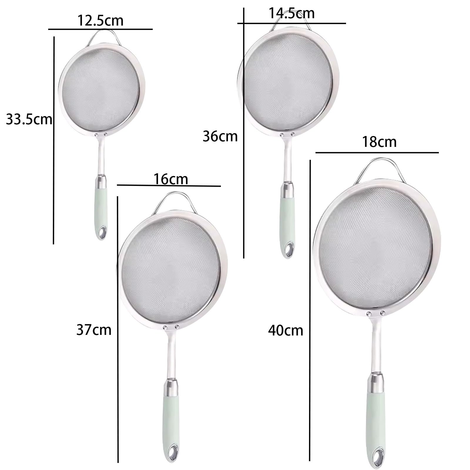 Tamiz de harina de acero inoxidable, juego de 4 piezas de tamiz de cocina de acero inoxidable, colador de freír, tamiz de harina de cocina para tamizar o drenar