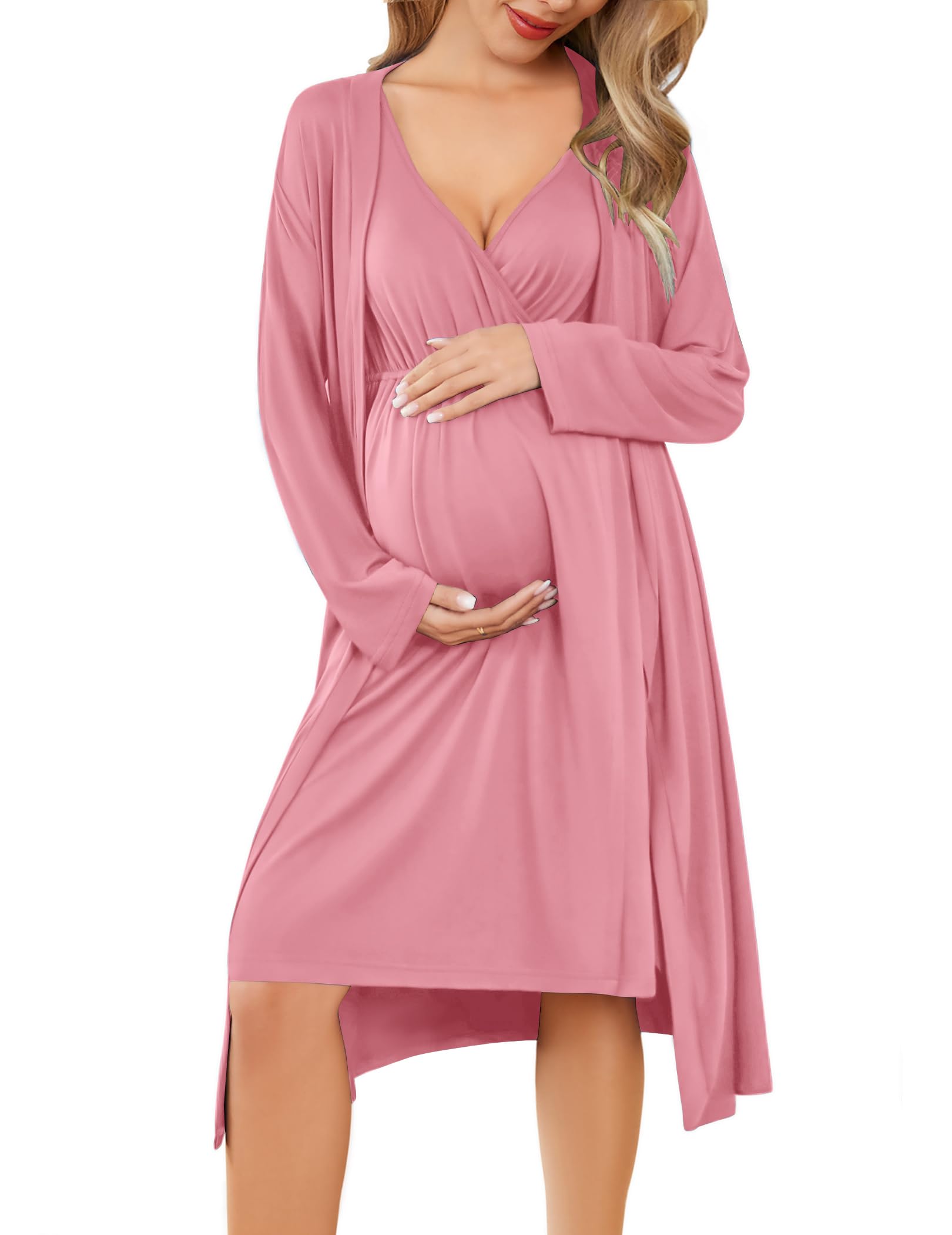 Ekouaer Maternity Nursing Gown and Robe Set Labor Delivery Nightgowns