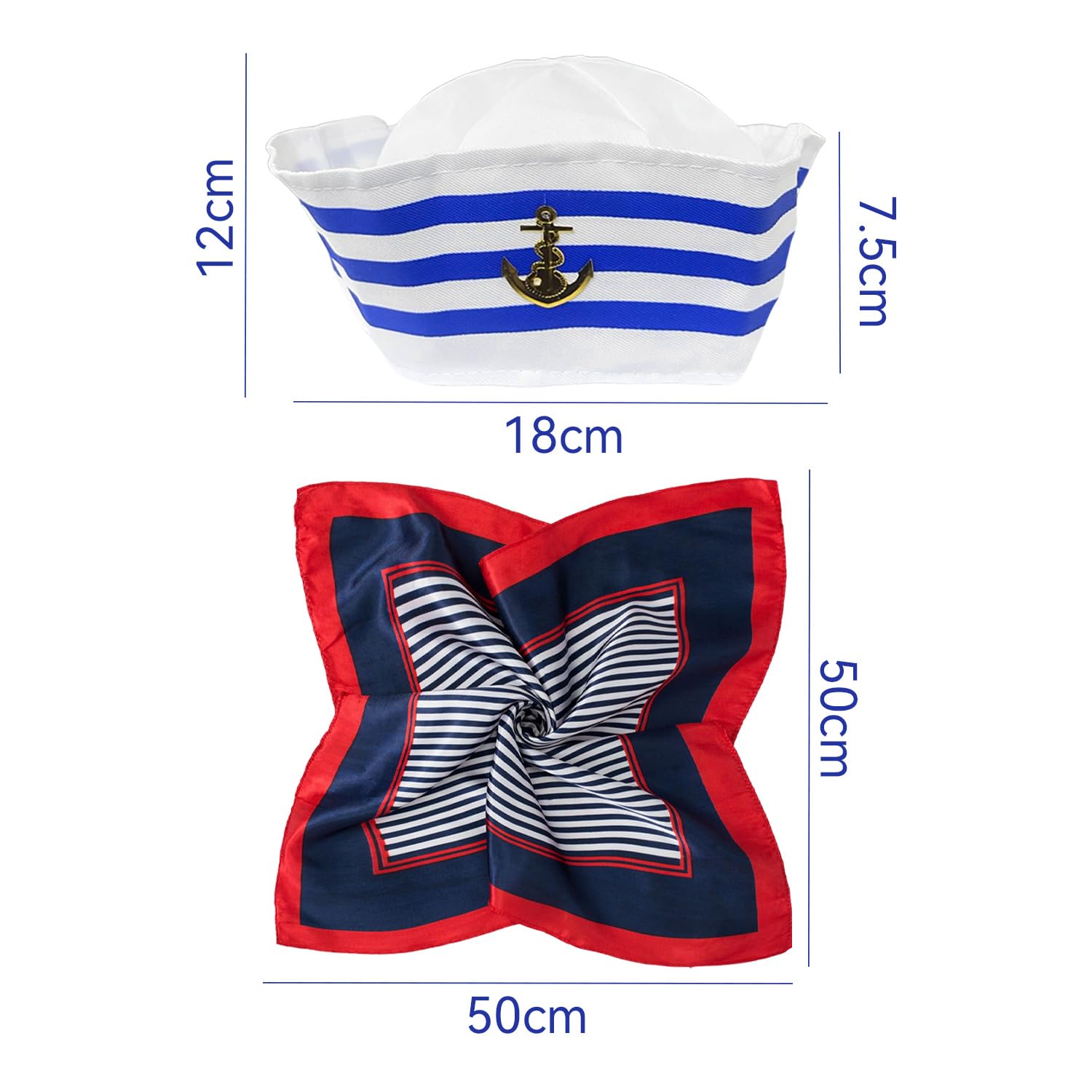 RNSKFG 1 Sailor Hat And 1 Sailor Scarf, L Costume, Naval Party Dress, Role Play Costume Accessories. - Image 2
