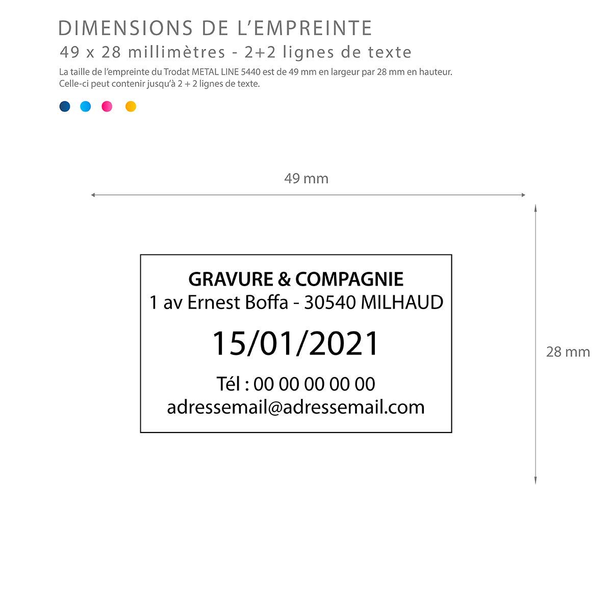 Trodat Metal Line 5440 -Selbstfärbendes Datumsstempel - Stempel mit Wunschtext personalisieren - 2 + 2 Zeilen - 49 x 28 mm