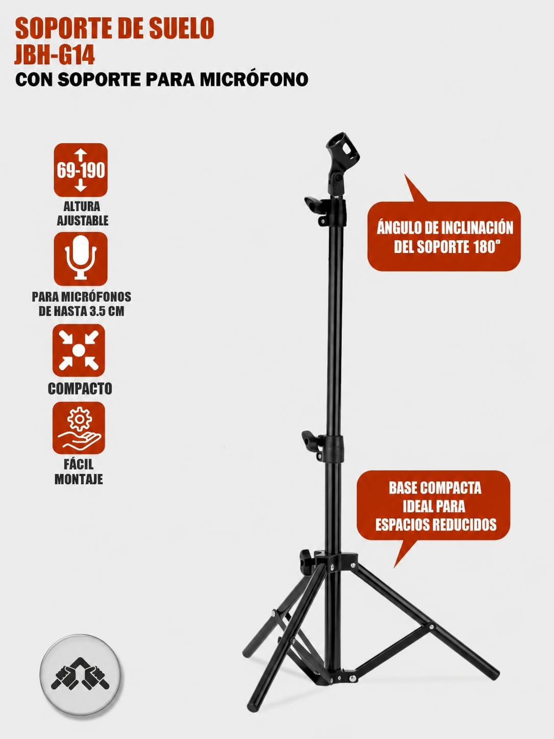 Soporte de Suelo para Micrófono con Brazo Jirafa Ajustable y Clip Universal, Altura Extensible 80-160cm, Trípode Plegable Profesional MC7ER123113