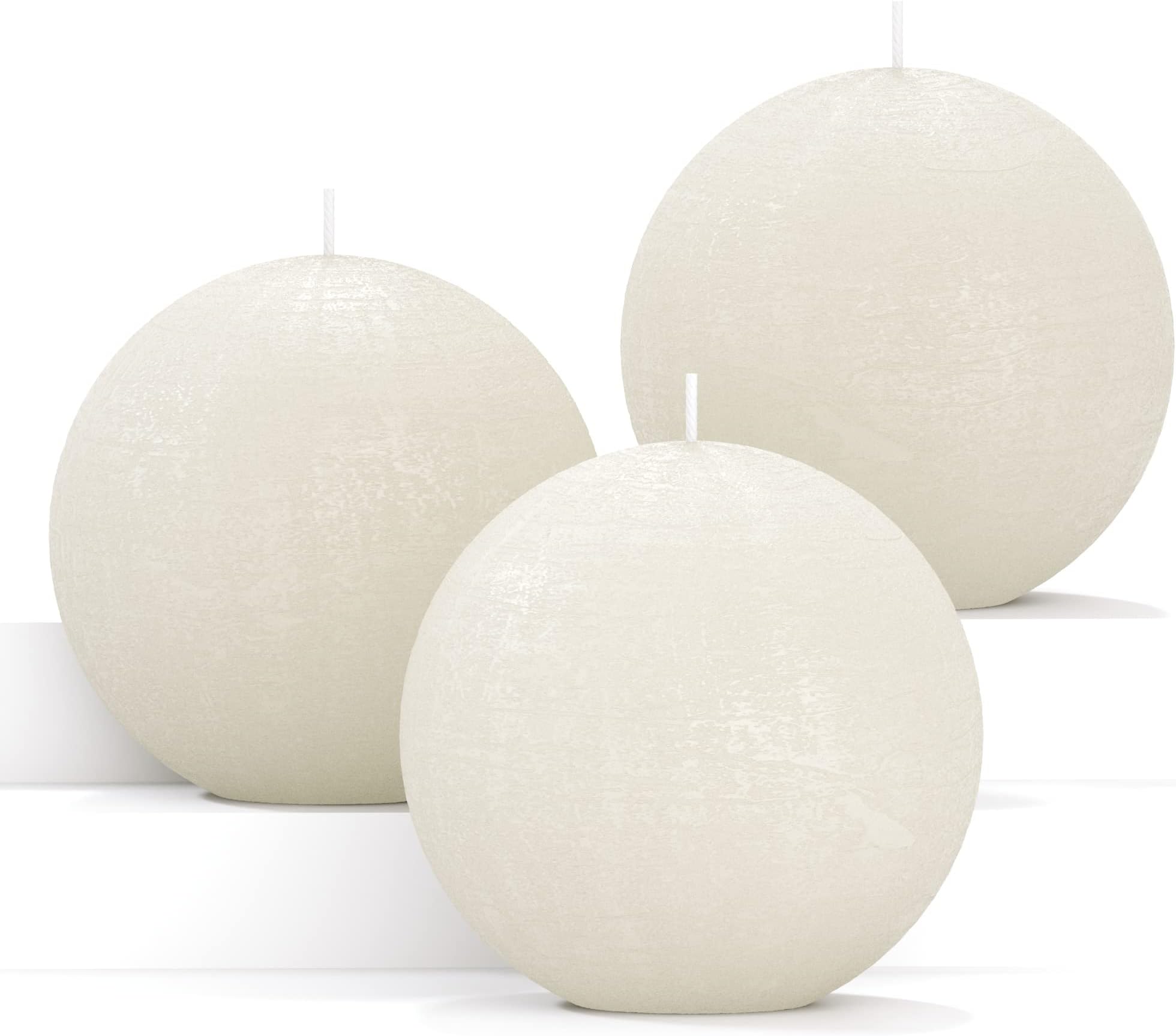 CANDWAX Candle Set of 3 Round Candles Ball 3 Inch - Perfect Candle Decor as Wedding Decoration and Candles Romantic - Unscented Shaped Candles Long Burning - Ivory Candles