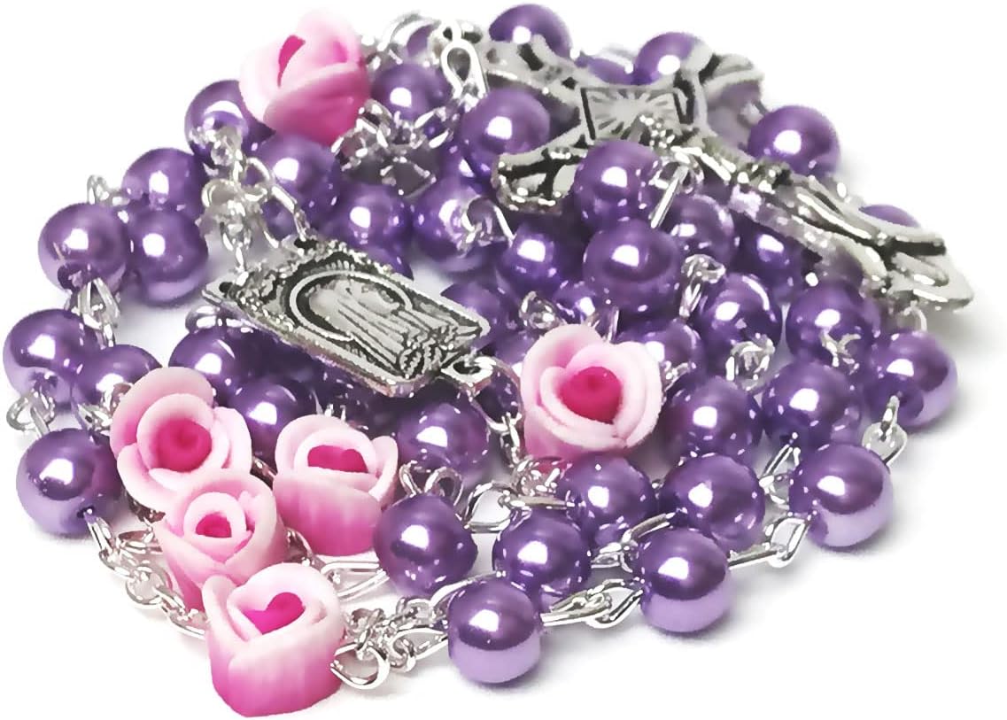 Lavender Rose Rosary Beads Catholic for Women - Catholic Gifts - Rosary Necklace for Women - Image 2