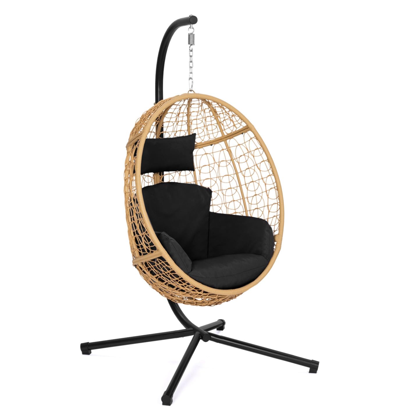 IDMarket - Fauteuil Oeuf Suspendu ajouré Effet rotin avec Coussin Noir