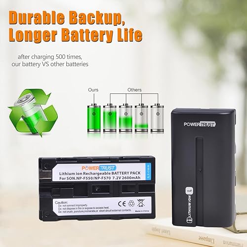 Miniatura 4 de Paquete de 2 baterías NP-F550NP-F570 y cargador rápido para Sony NP-F330 NP-F530 NP-F570 NP-F730 NP-F750 Hi-8 GV-D200 D800 TRV81 CCD-SC55 CCD-TRV81