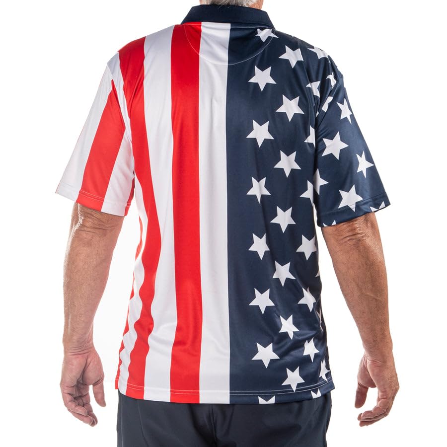 Men's Performance American Flag Polo Shirt | Pull-On Closure American Flag Golf Shirt | USA 4th of July Golf Shirts for Men4