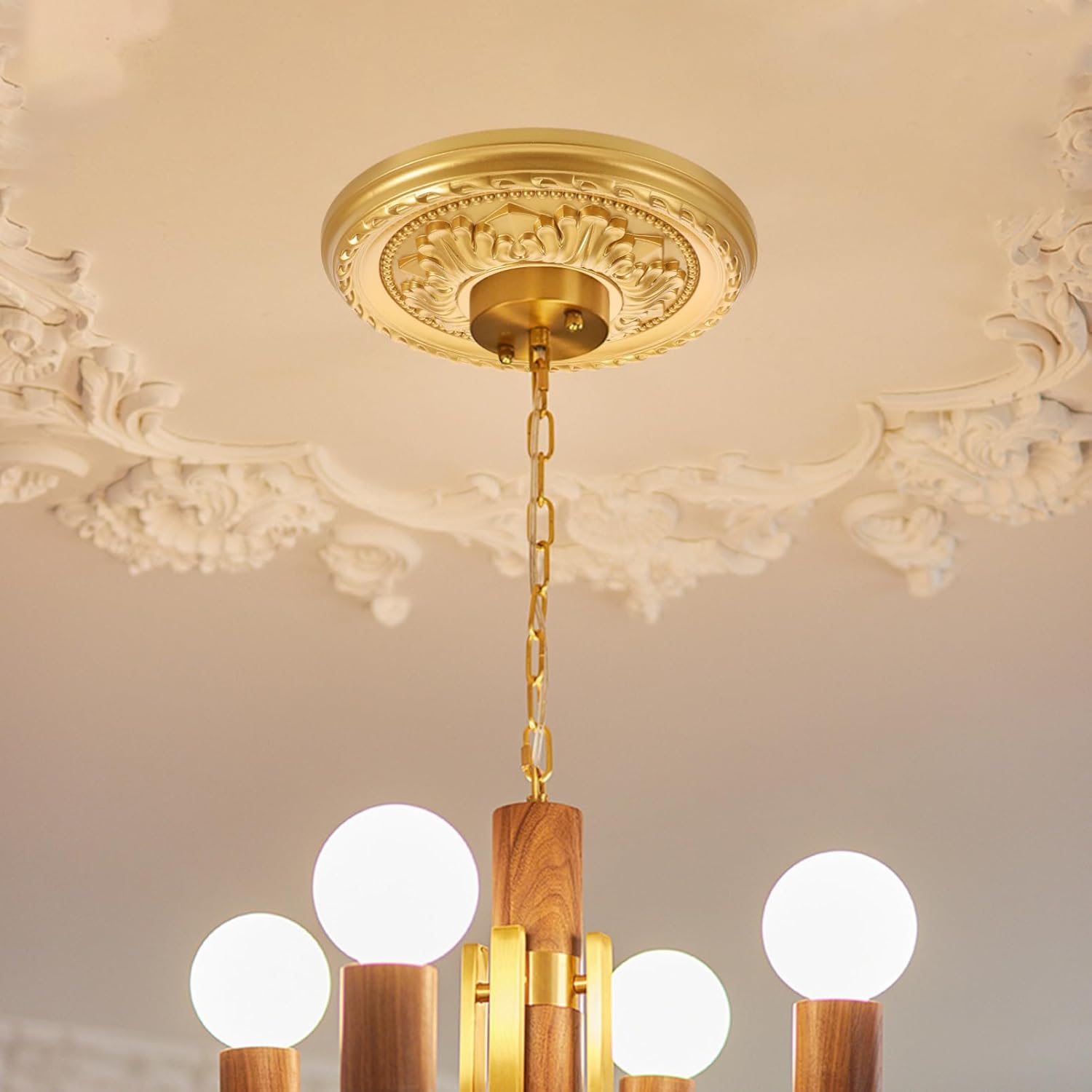 12.20 Inch Round Ceiling Medallion Pu Decorative Ceiling Plate for Home Lighting Medallions Fan Light Fixture Trim with Easy Installation