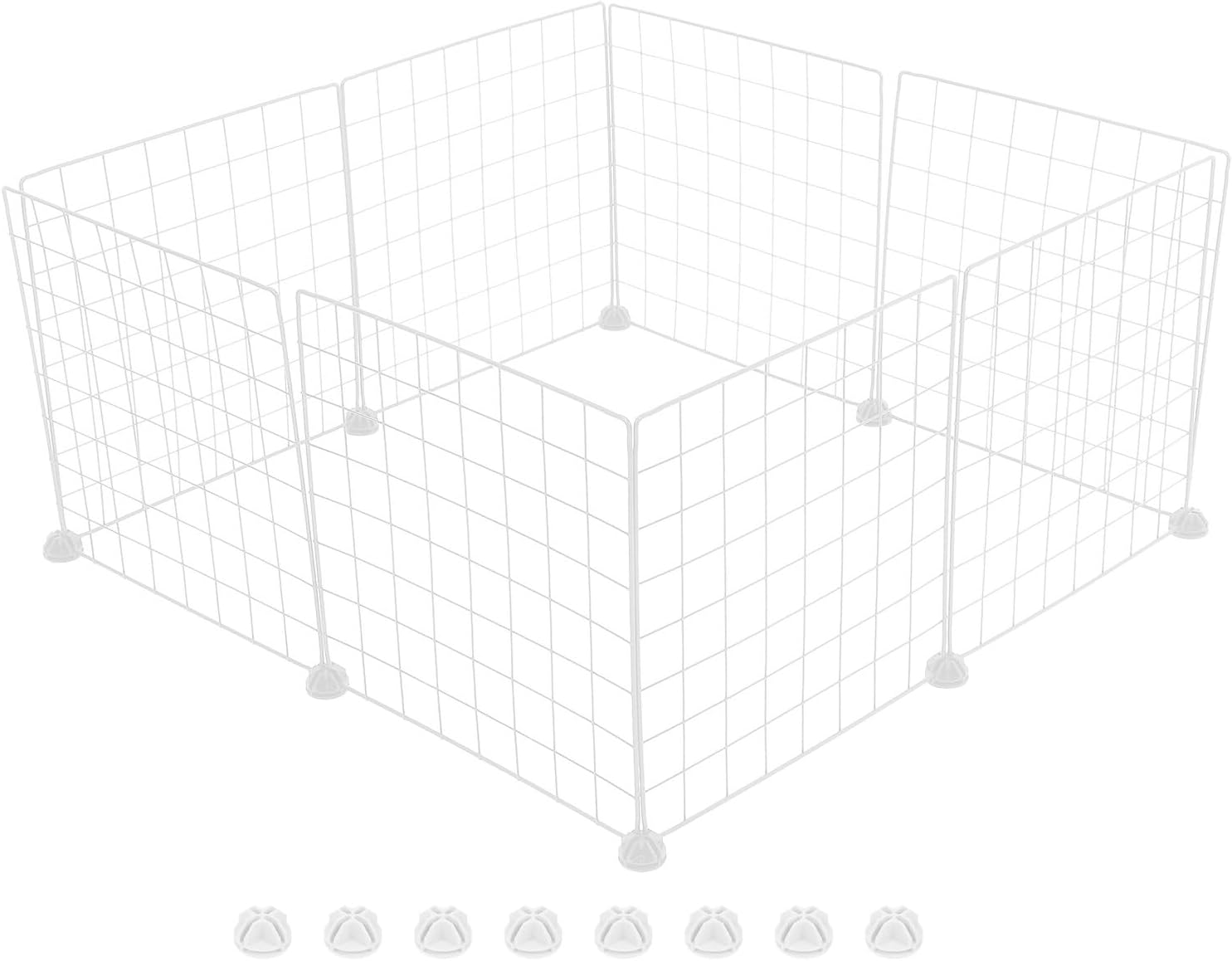 8pcs Small Animal Playpen Panels with 16 Buckles, Portable Metal Wire Pet Playpen Fence for Rabbits, Guinea Pigs, Puppies, Indoor and Outdoor Use, White