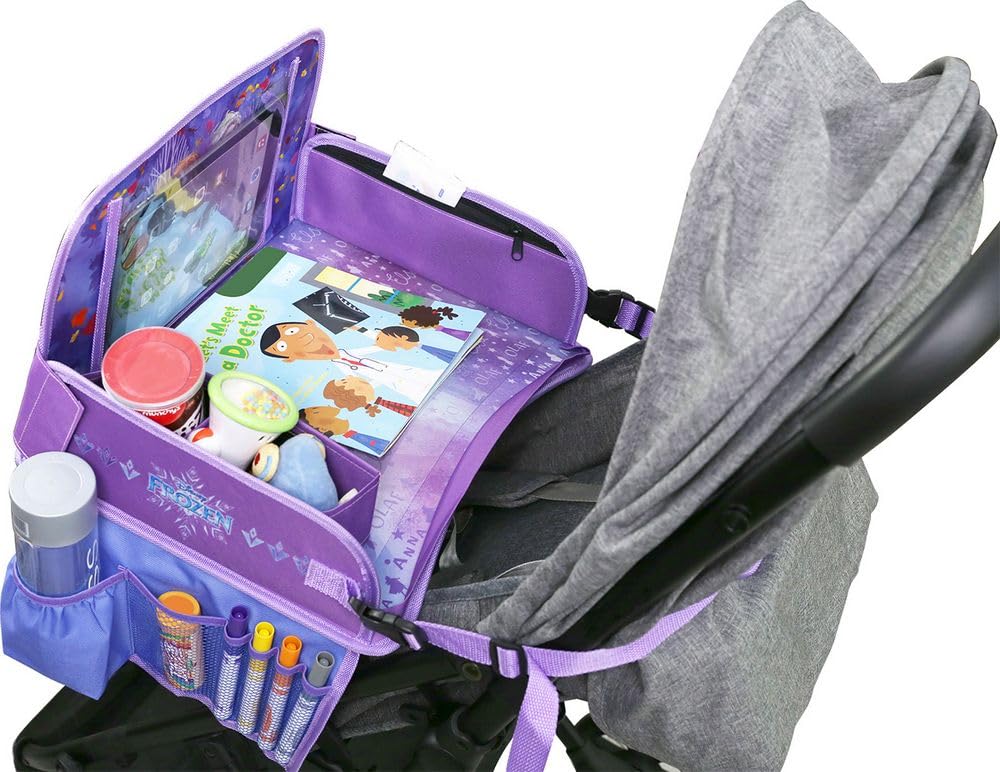 Tataway Disney Reine des Neiges Table de Voyage Auto - Plateau Fille avec Graphiques Elsa Anna Olaf - Confortable et réglable - Table avec Poches de Rangement - Étagère Multifonction pour Dessins et