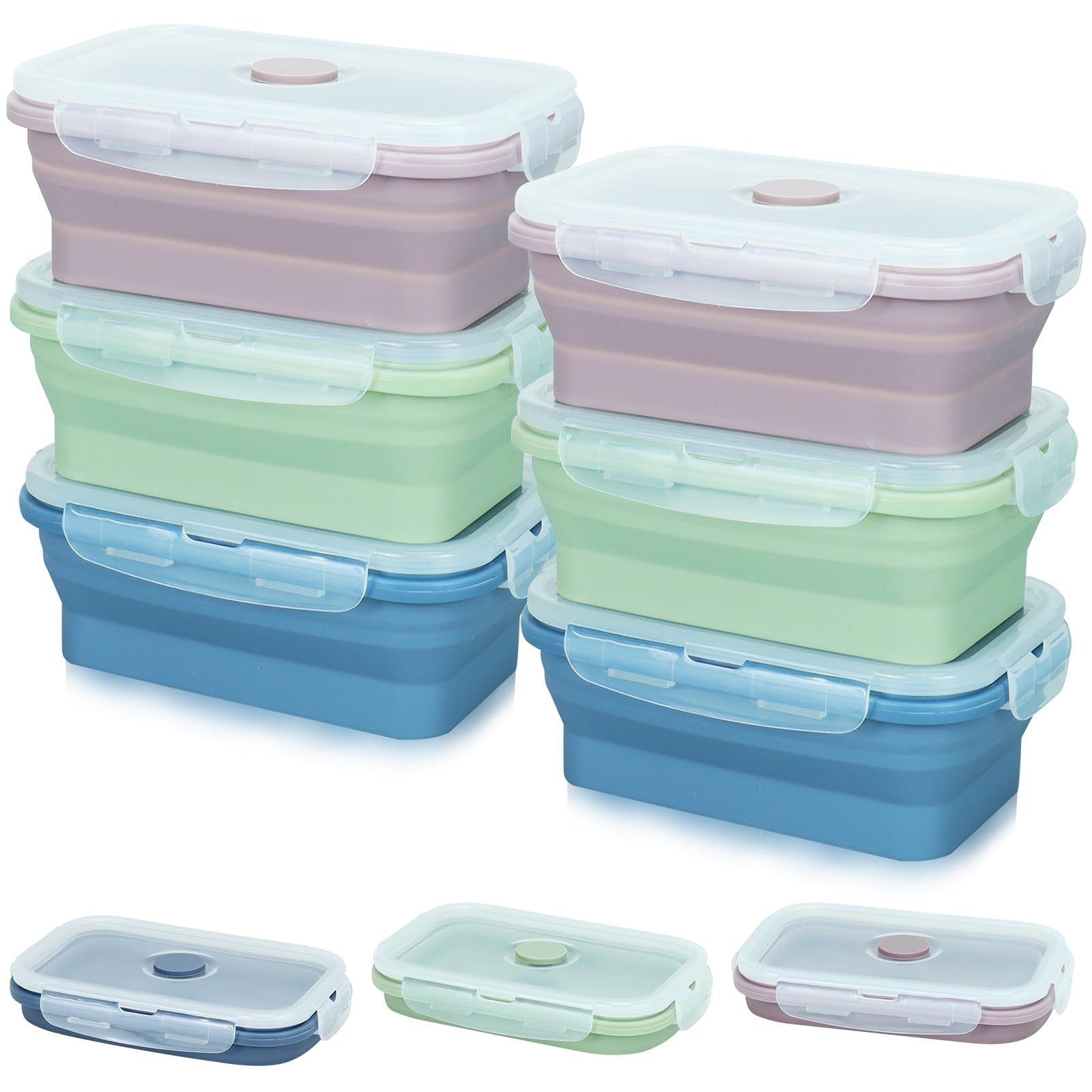 6 Pack Silicone Food Containers, 550 ml Collapsible Lunch Boxes with Lids