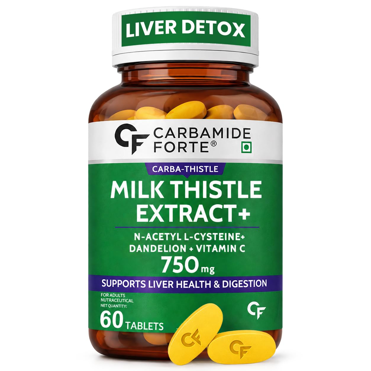 Carbamide Forte Milk Thistle Tablets | Liver Detox Supplement with NAC, Dandelion & Vitamin C | NAC Supplement to support Liver Health & Digestion - 60 tablets-image-34