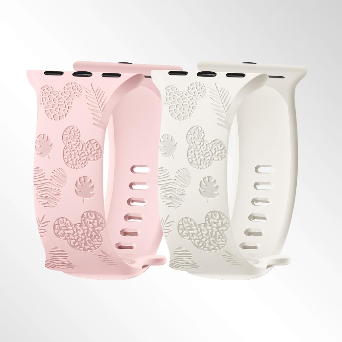 2 Pack Cartoon Engraved Band Compatible with Apple Watch Band 49/46/45/44/42/41/40/38mm Women Two-Tone Cute Soft Silicone Sport Strap for iWatch SE Series 10/9/8/7/6/5/4/3/2/1/Ultra(1/2)