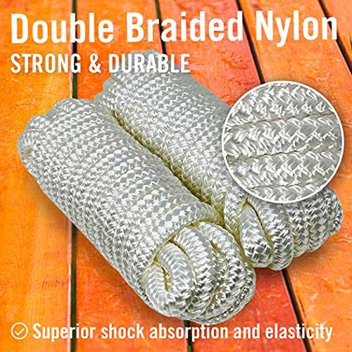 Image of Dock Lines for Boats 3 /8 inch x 15ft, 2 Pack Double Braided Nylon Boat Rope