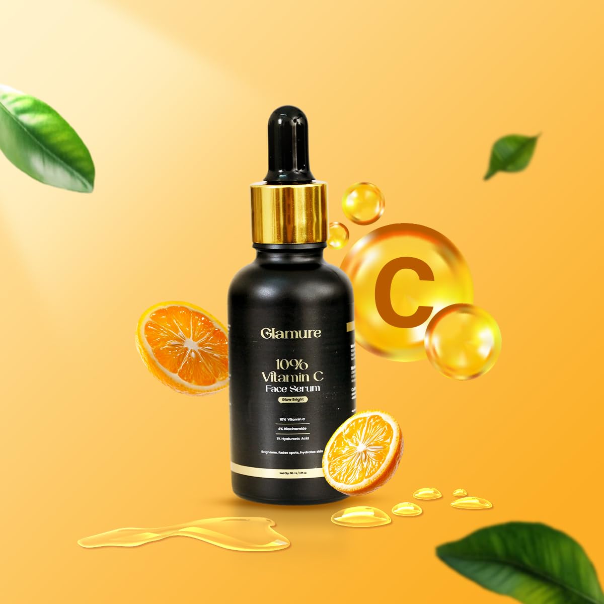 Glamure 10% Vitamin C Face Serum 4% Niacinmide and 1% Hyaluronic Acid, flashing skin, hydrating and hydrating serum, anti-dulaness for men and women, 30ml Glamure 10% Vitamin C Face Serum 4% Niacinmide and 1% Hyaluronic Acid, flashing skin, hydrating and hydrating serum, anti-dulaness for men and women, 30ml