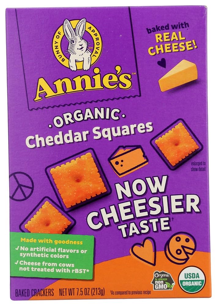 Annie's Organic Cheddar Squares, Baked Cracker Snacks, 7.5 oz