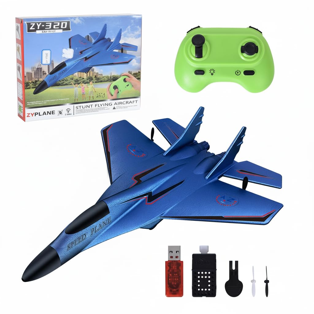 Avión RC de 2 Canales, 2,4 GHz Avión Teledirigido con Carga USB, Iluminación Fría, Planeador Volante a Distancia, Fácil de Volar para Niños y Principiantes