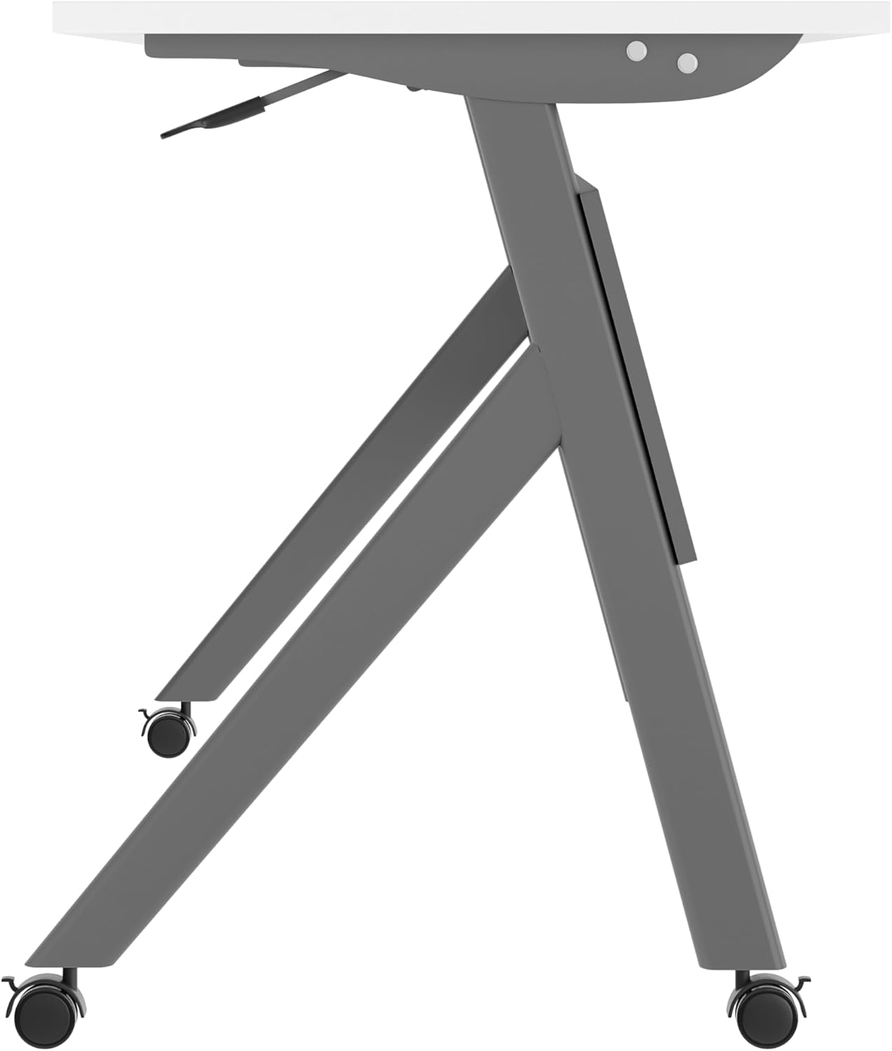 BizChair Commercial Grade 72" x 24" Heavy-Duty Nesting Flip Training Table with Y-Legs, Modesty Panel, 1" Thick White Tabletop, and Gray Steel Frame