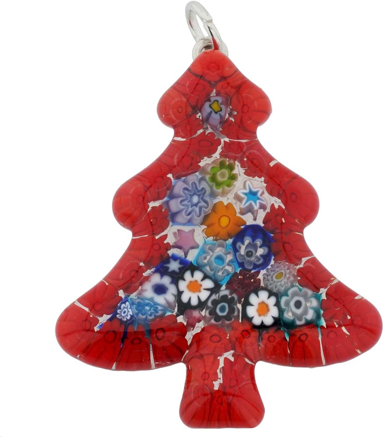 Glass Of Venice Murano Glass Millefiori Christmas Tree Pendant - Red