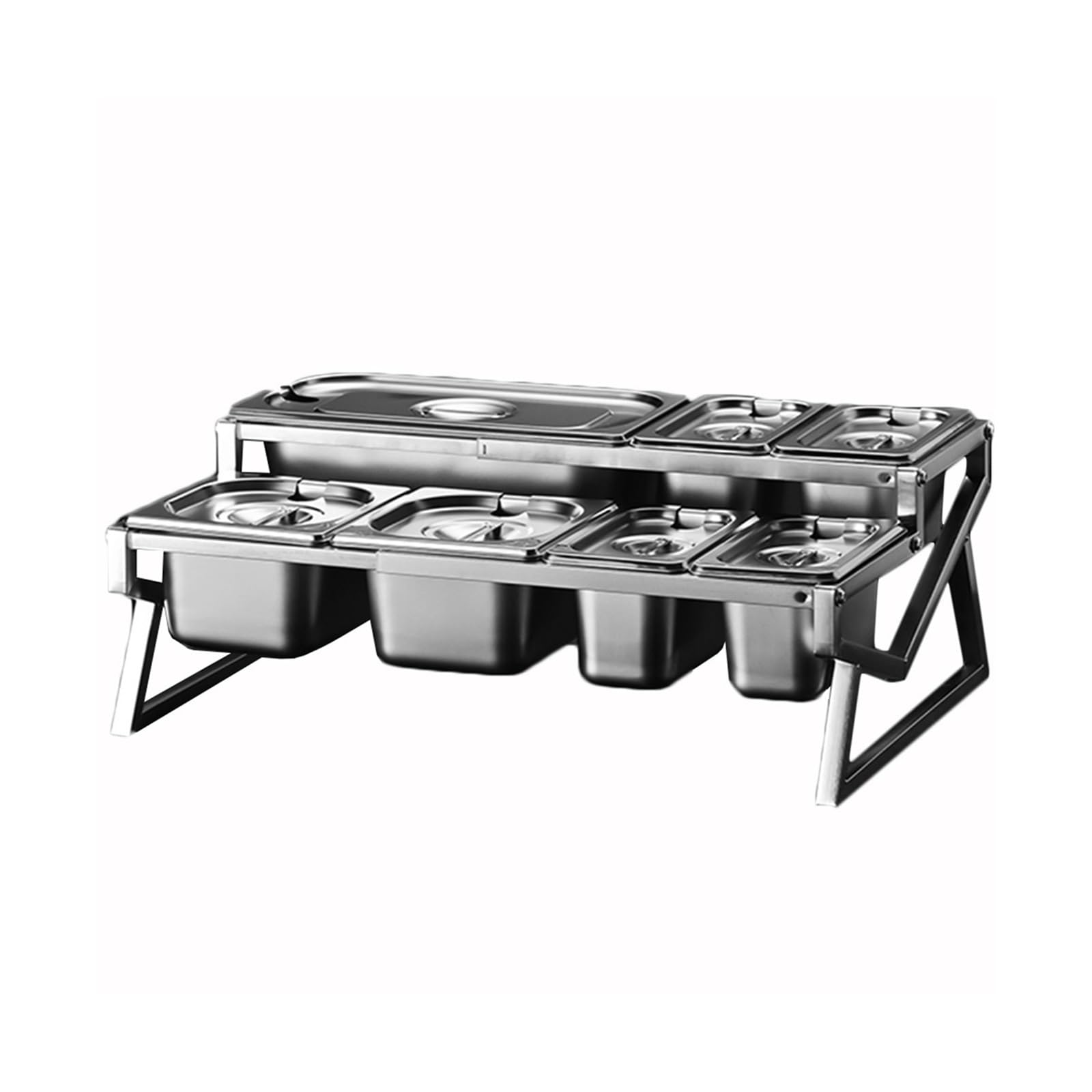 WDSOPK 6 Pans Stainless Steel Retractable Standing Spice Rack Box With Cover,2 Row Compartments Organizer Holder,Countertop Multiple Storage Seasoning (21.6x14.6x8.3in)