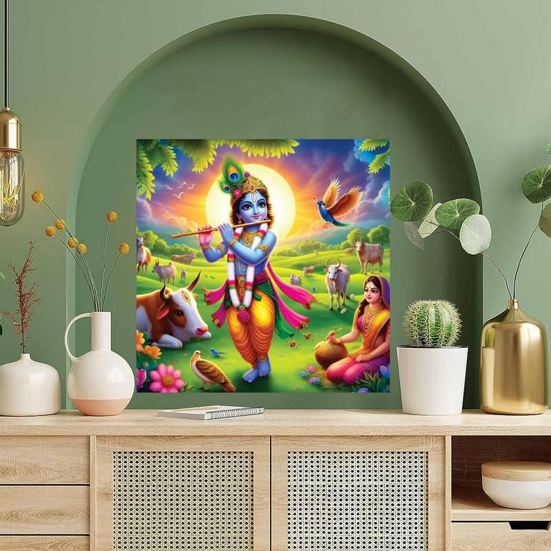 Image of British Terminal Cute little Bal Gopal Baby God Krishna| Kanha Ji | Laddu Lord Makhan Chor Painting Religious Poster for Pregnant Women for wall (matt thin vinyl,sticker,multicolor,unframed)| bj289