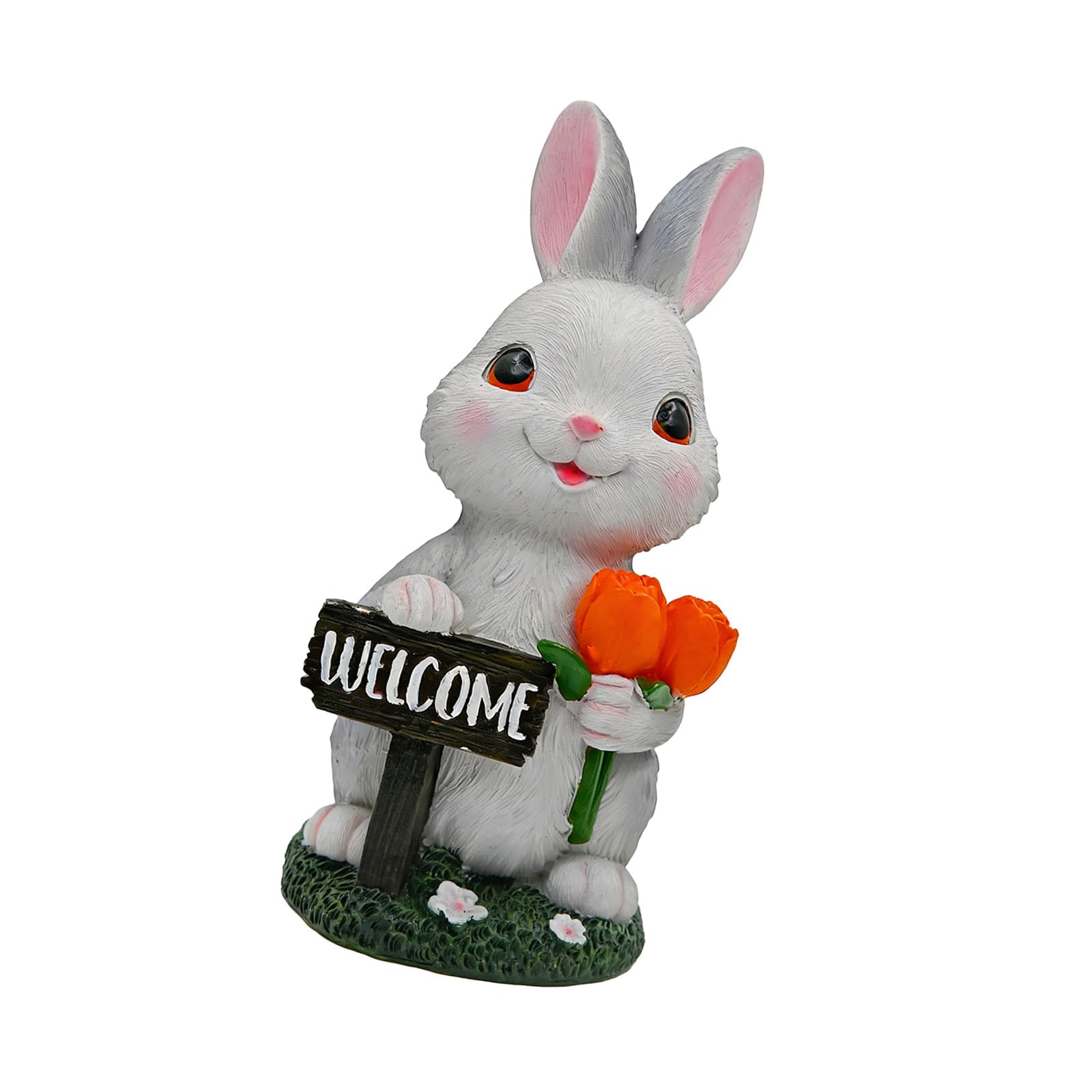 Hsioluted Solar Bunnies Garden Statue with LED Flower Resin Rabbits Figurines, Solar Lights Outdoor Decors for Yard, Patios Ornament Outdoor Bunnies Figurines Decorations