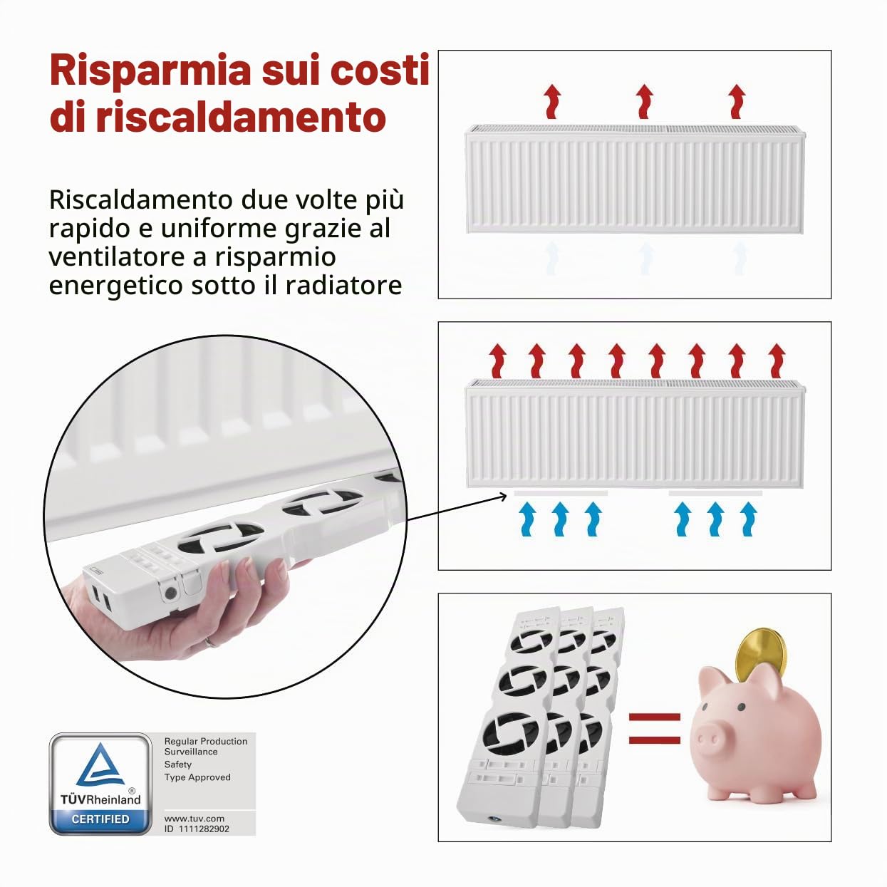 EMOS - Ventilatore per riscaldamento per risparmiare energia e costi di riscaldamento, set iniziale TRIO, 3 ventilatori con sensore di temperatura con regolatore, caricatore e accessori