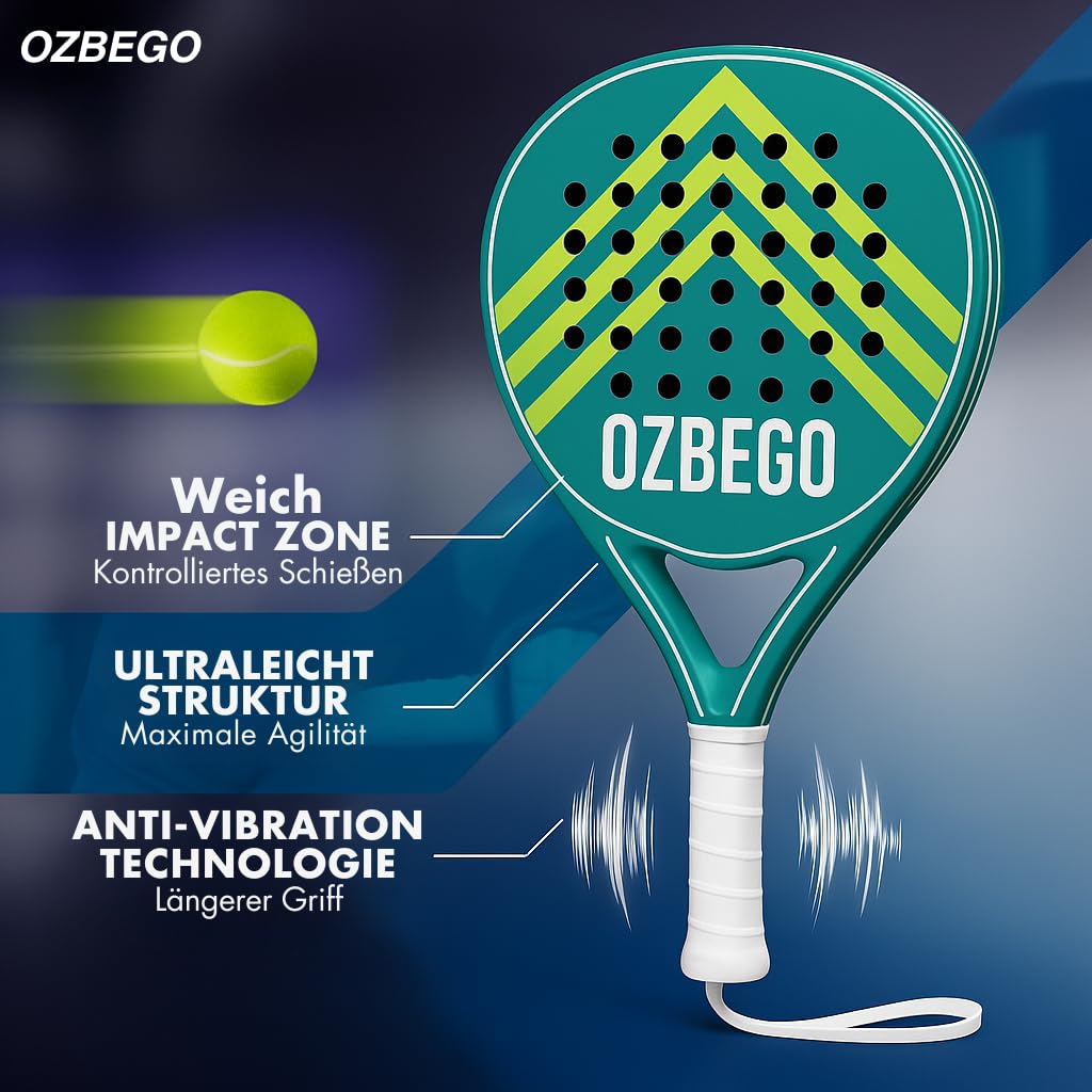 Set 2 Racchette da Padel in Fibra di Carbonio – Nero & Verde – Con Borsa, Overgrip e Accessori – Per Principianti e Avanzati