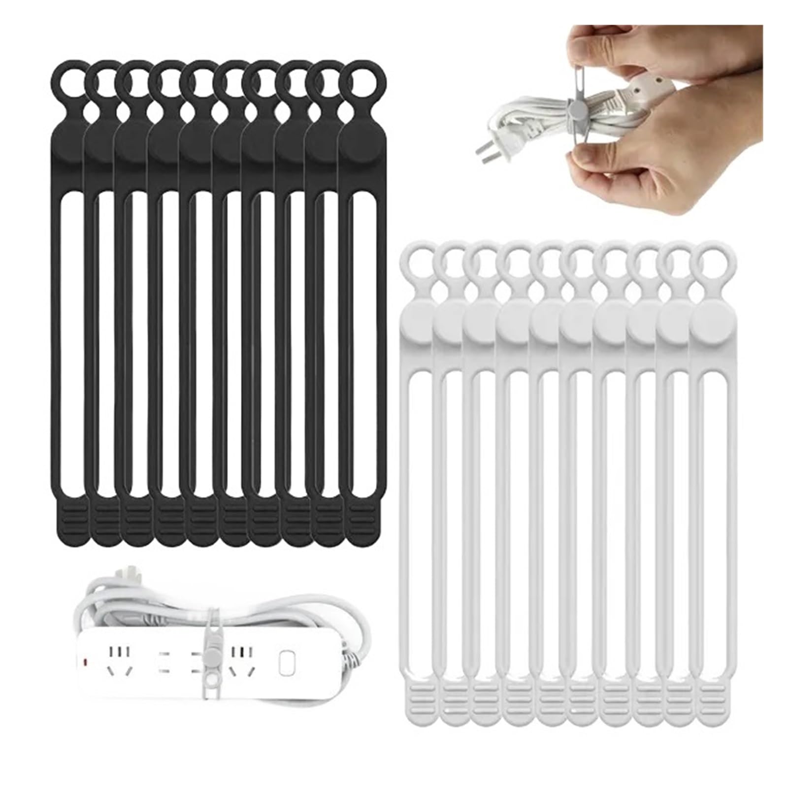 Cable Ties Silicone Cable Tie, Organizer, Straps, Reusable Cord, Travel, Cute Elastic, Wire(Black White 20pcs)