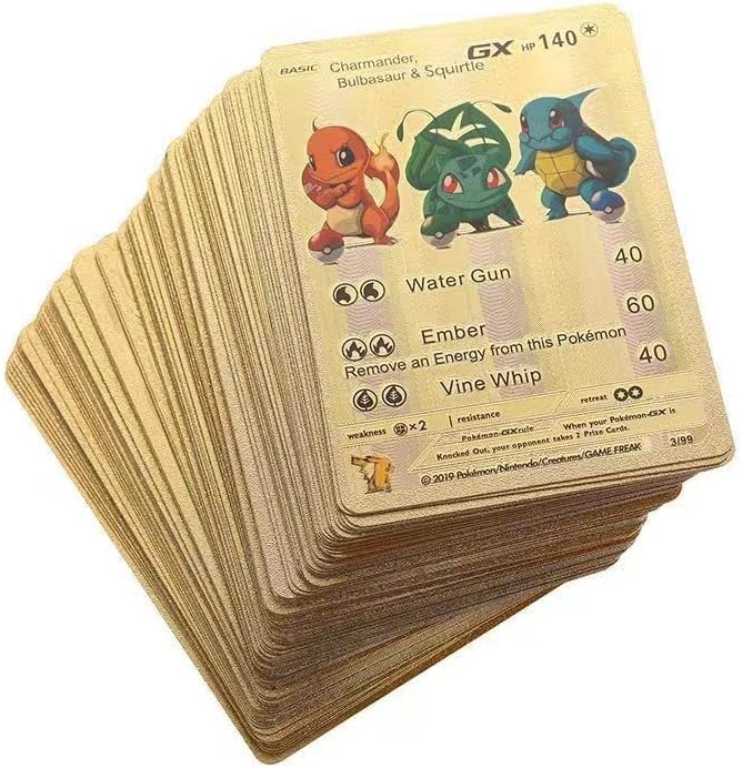 EONIO Gold Foil Cards Assorted TCG Deck Box Pack Card, Including 55 PCS Golden Plated Ultra Rare Card Vmax GX Collection for Kids Gift