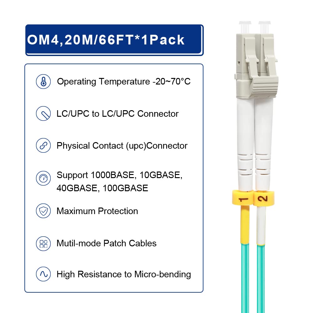 Câble de raccordement à fibre optique multimode OM4 LC vers LC 20 m