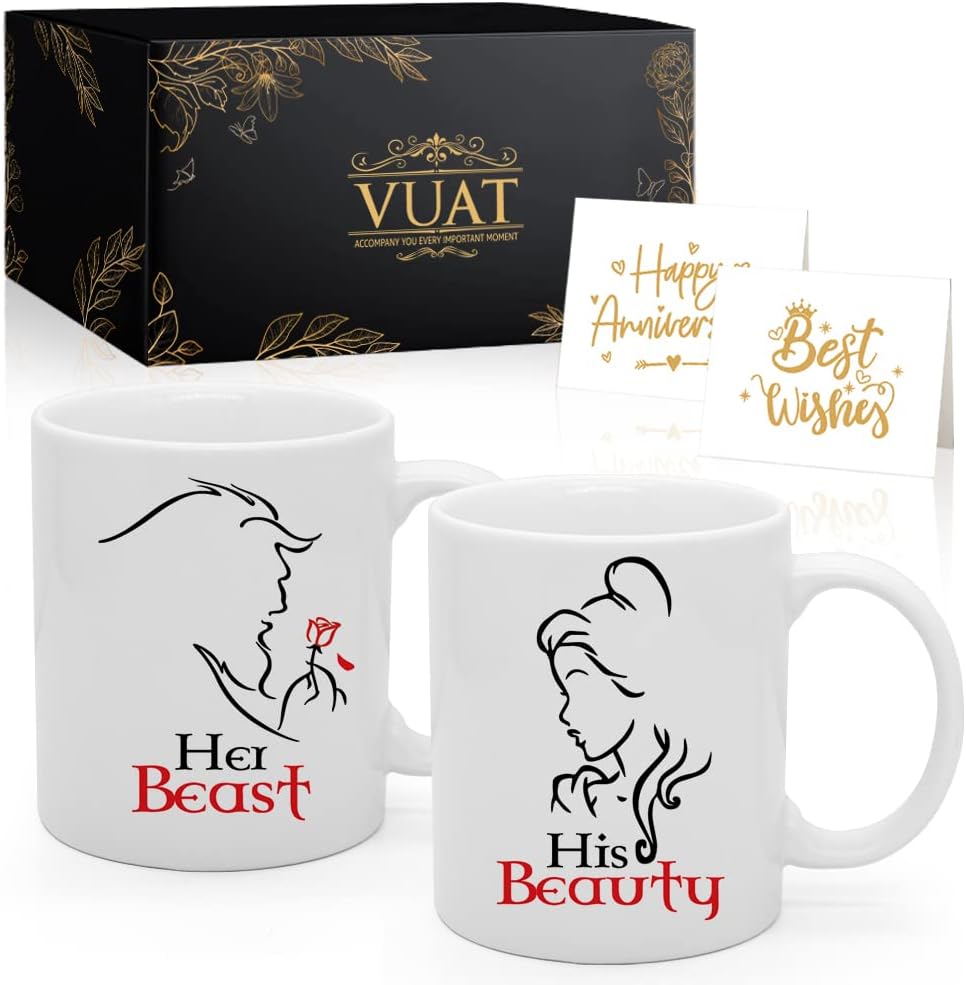 VUAT Her Beast His Beauty 2 Pack Mug Set, Coffee Mugs