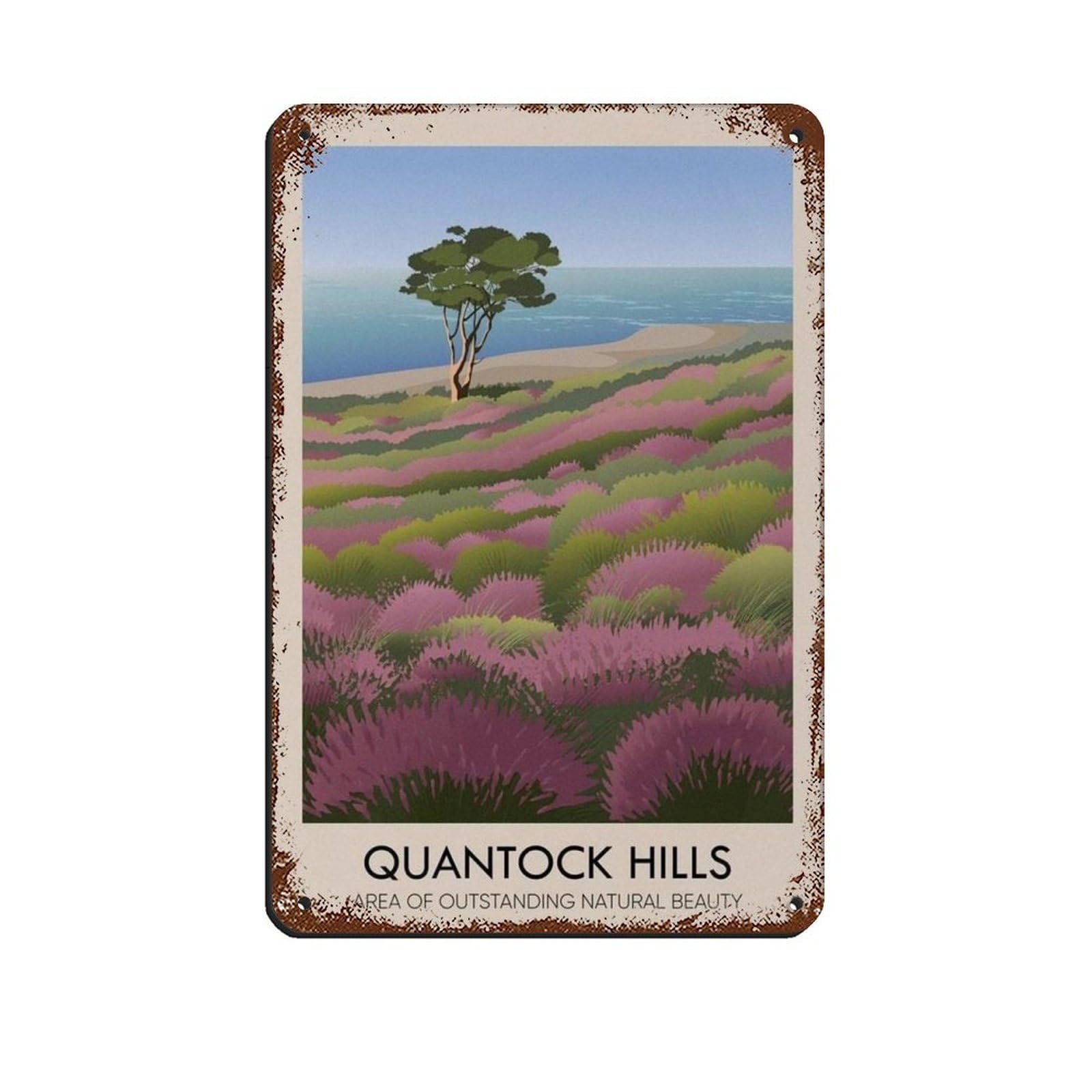 Lxwnze 20L X 30W Cm Quantock Hills Aonb Travel Poster Tin Sign Vintage Metal Pub Club Cafe Bar Home Wall Art Decoration Poster Retro 8X12inch(20X30cm)