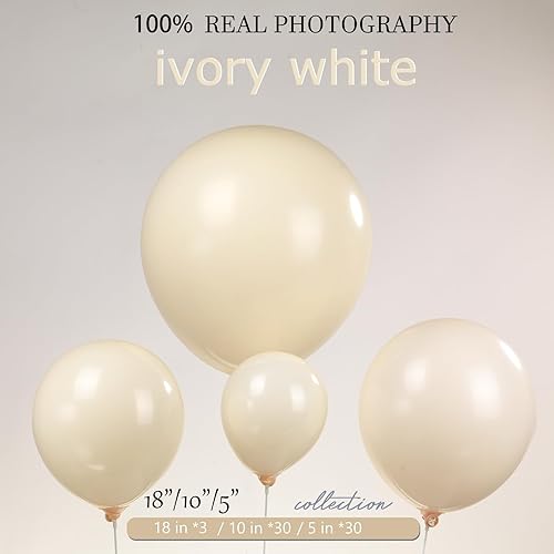 Miniatura 2 de Globos de color marfil de doble relleno, globo blanco marfil de diferentes tamaños, paquete de 63 globos de 18+10+5 pulgadas, 2 capas para