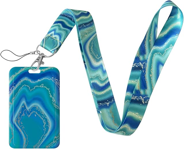 Geiomoo Lanyard with Clip Clasp and Badge Holder, Neck Strap with ID Hard Card Case (Blue Marble)