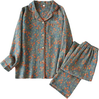 Hdhdeueh Womens Pajamas Set 2 Piece Loungewear Shirt Long Sleeves Pj Button-Down & Print Soft