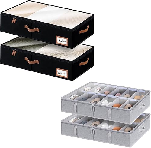 StorageWorks Paquete de 2 contenedores de almacenamiento debajo de la cama con 2 contenedores para zapatos debajo de la cama