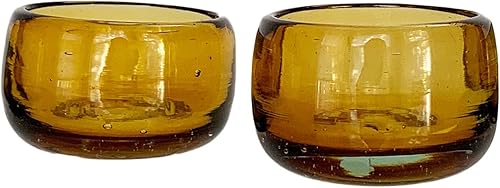 The Curated Pantry Mezcal soplado a mano + vasos de tequila Mezcal Copitas Hecho en México - Juego de 2 (5 colores disponibles) (2 onzas líquidas,